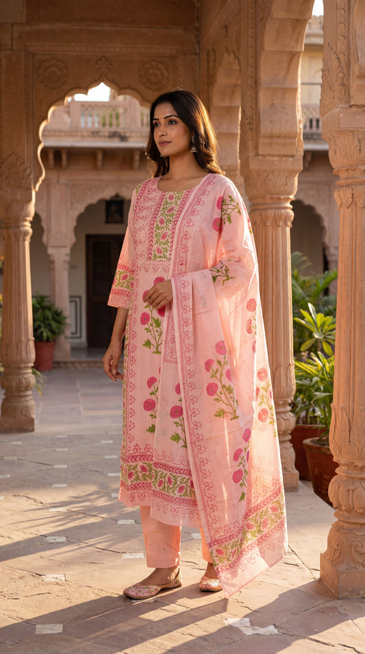 Pink Embroidered Floral Kurta Set