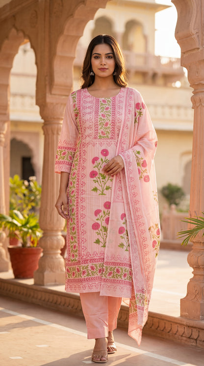 Pink Embroidered Floral Kurta Set