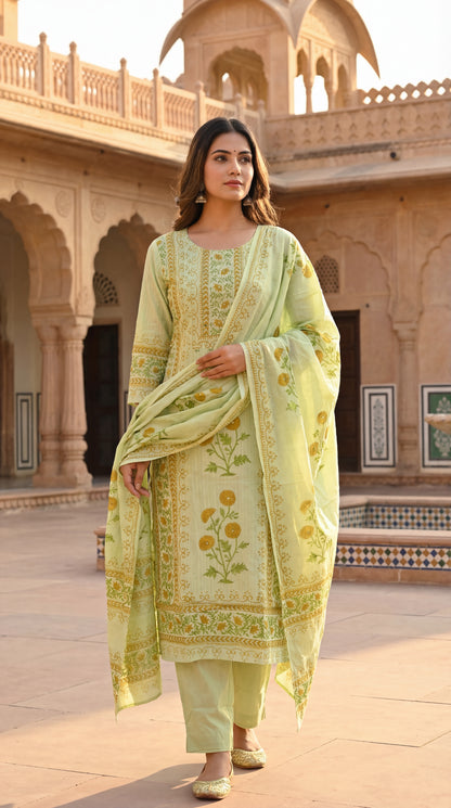 Mint Botanical Printed Kurta Set