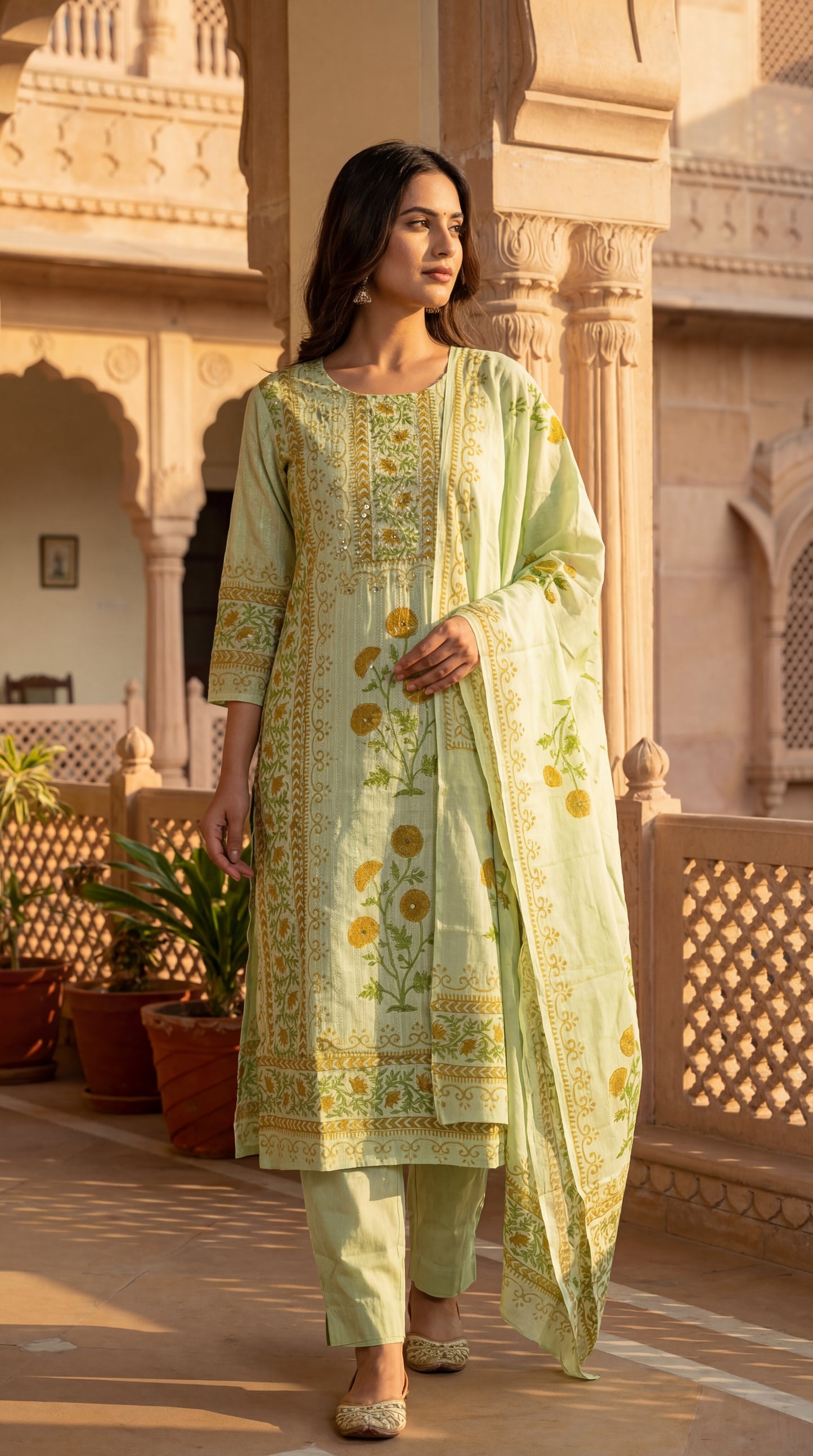 Mint Botanical Printed Kurta Set