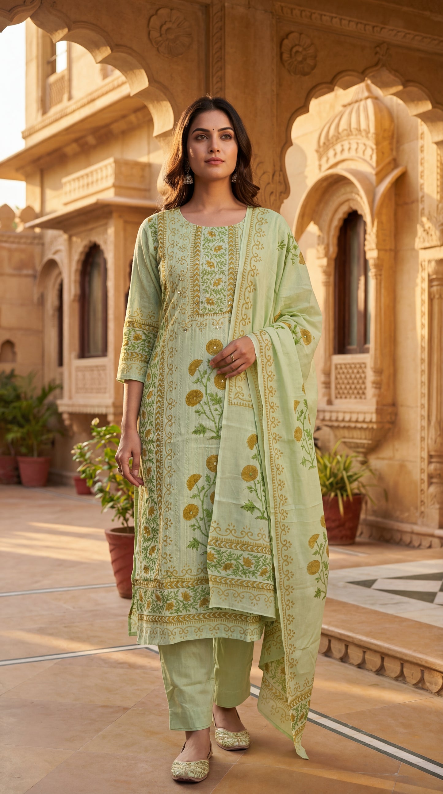 Mint Botanical Printed Kurta Set