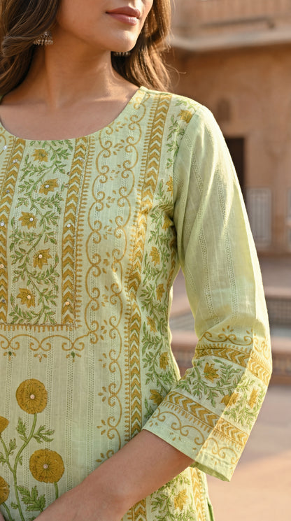 Mint Botanical Printed Kurta Set