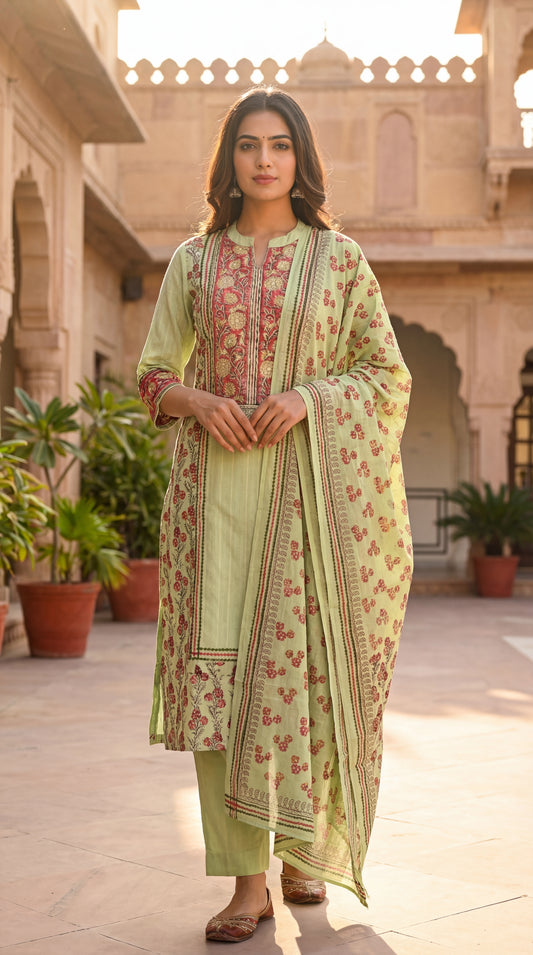 Mint Floral Printed Kurta Set