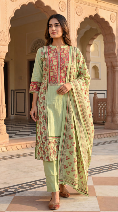 Mint Floral Printed Kurta Set