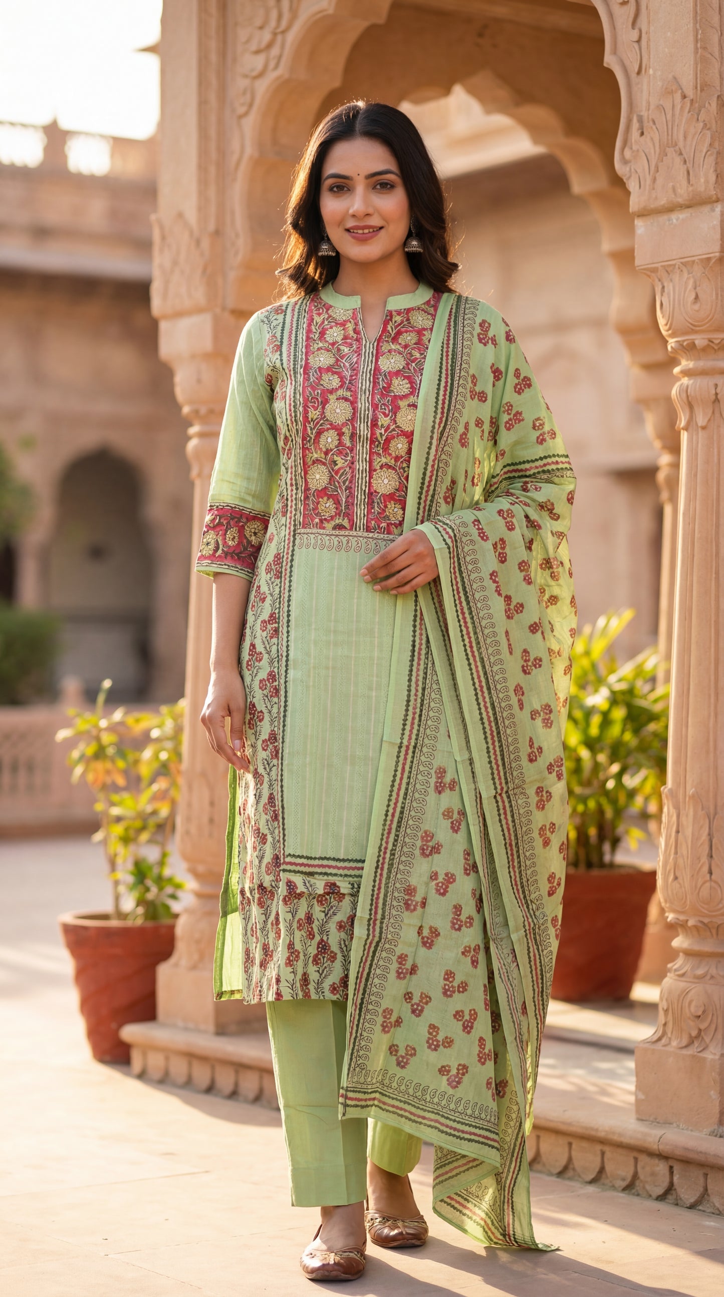 Mint Floral Printed Kurta Set