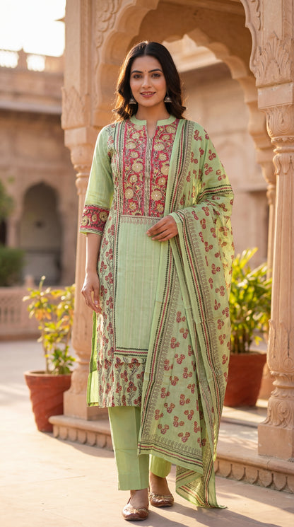 Mint Floral Printed Kurta Set