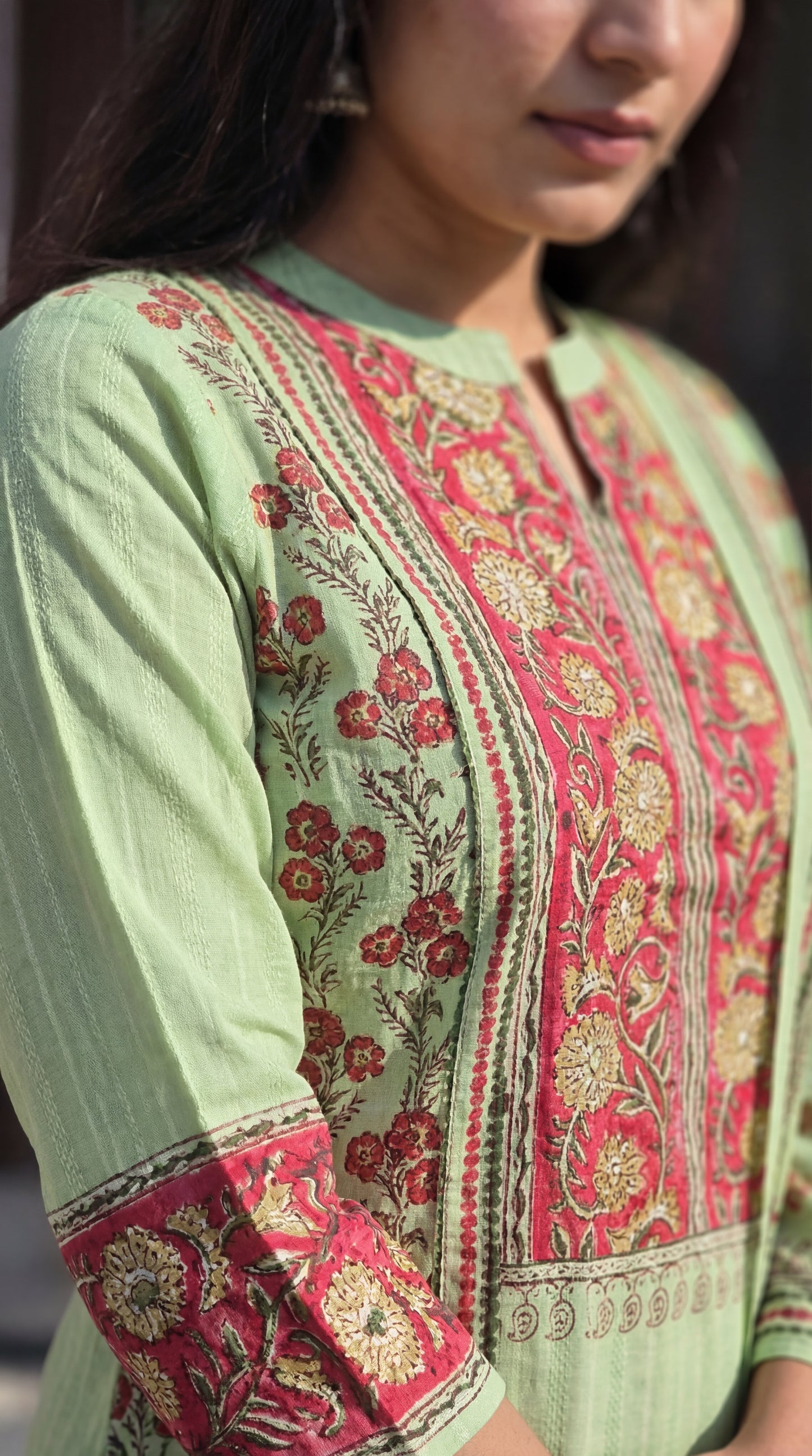 Mint Floral Printed Kurta Set