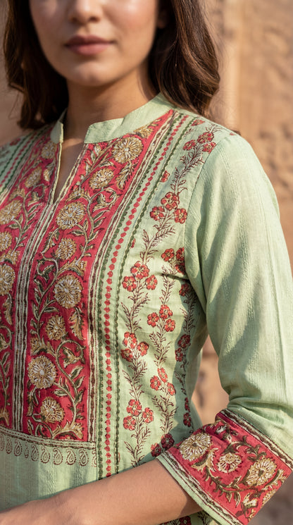 Mint Floral Printed Kurta Set