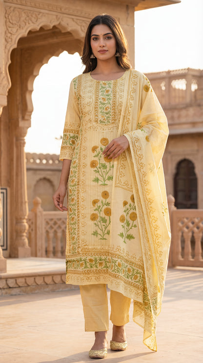 Yellow Floral Printed Kurta Set