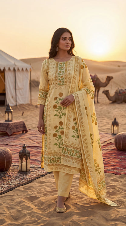 Yellow Floral Printed Kurta Set