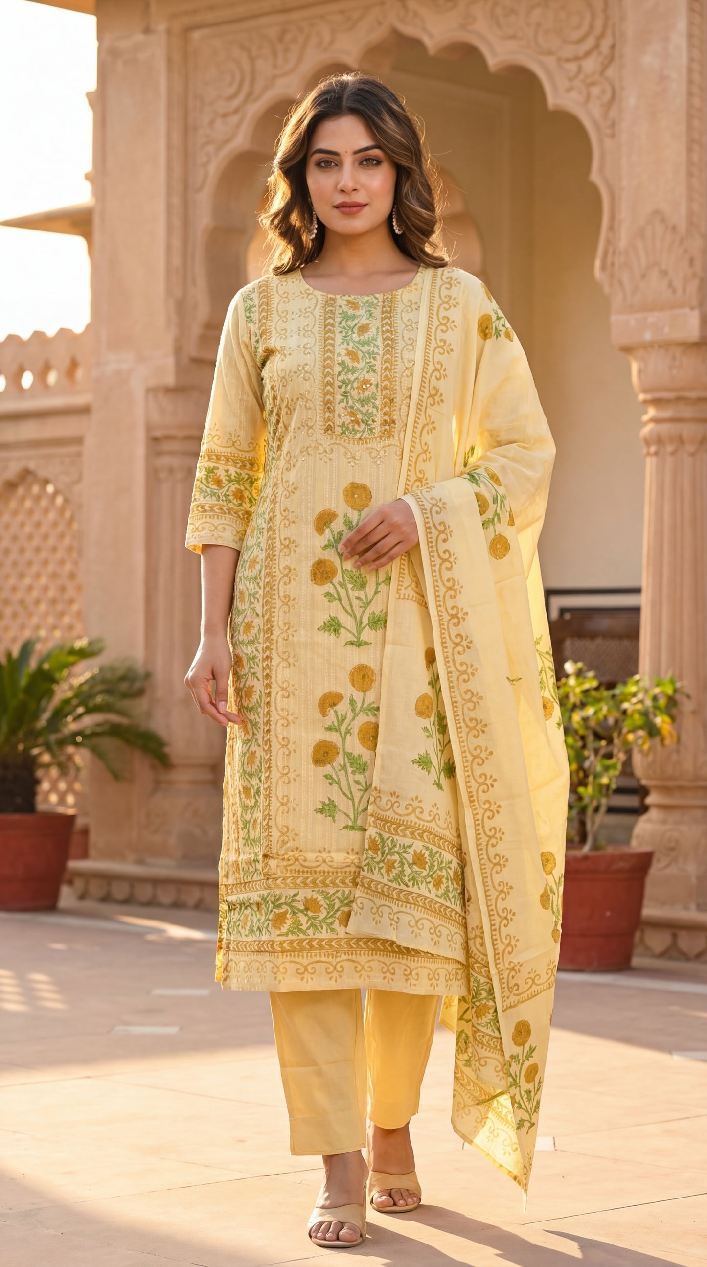 Yellow Floral Printed Kurta Set