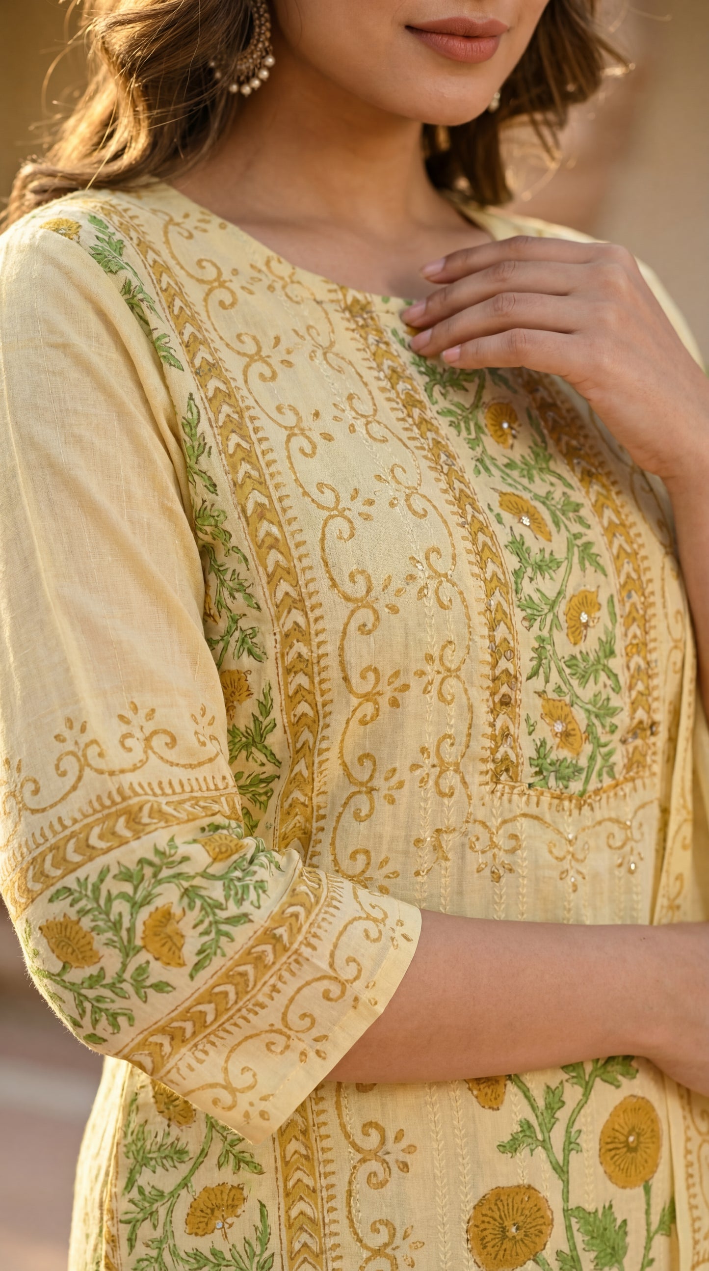 Yellow Floral Printed Kurta Set