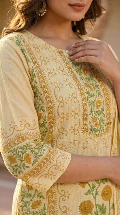 Yellow Floral Printed Kurta Set