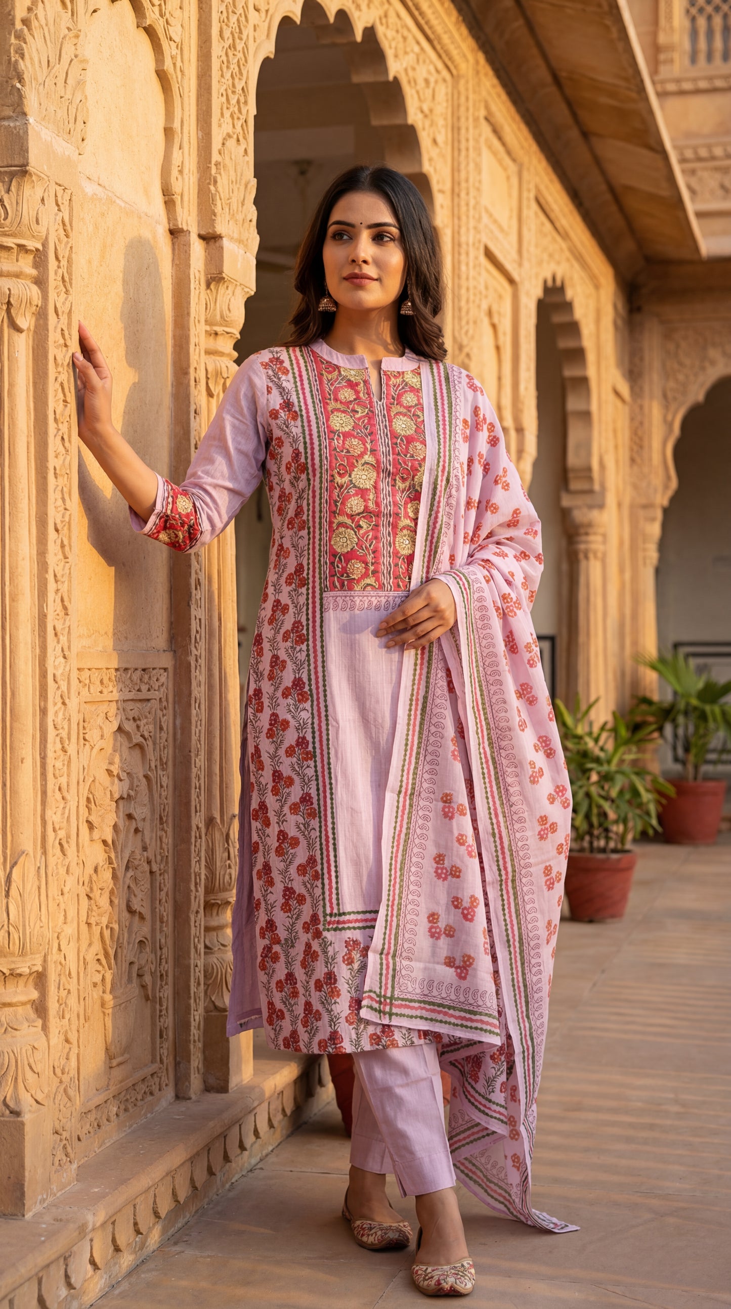 Pink Petal Block Print Kurta Set
