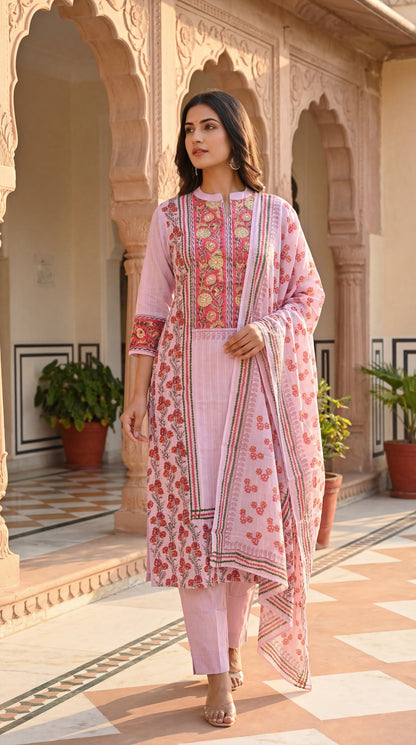 Pink Petal Block Print Kurta Set