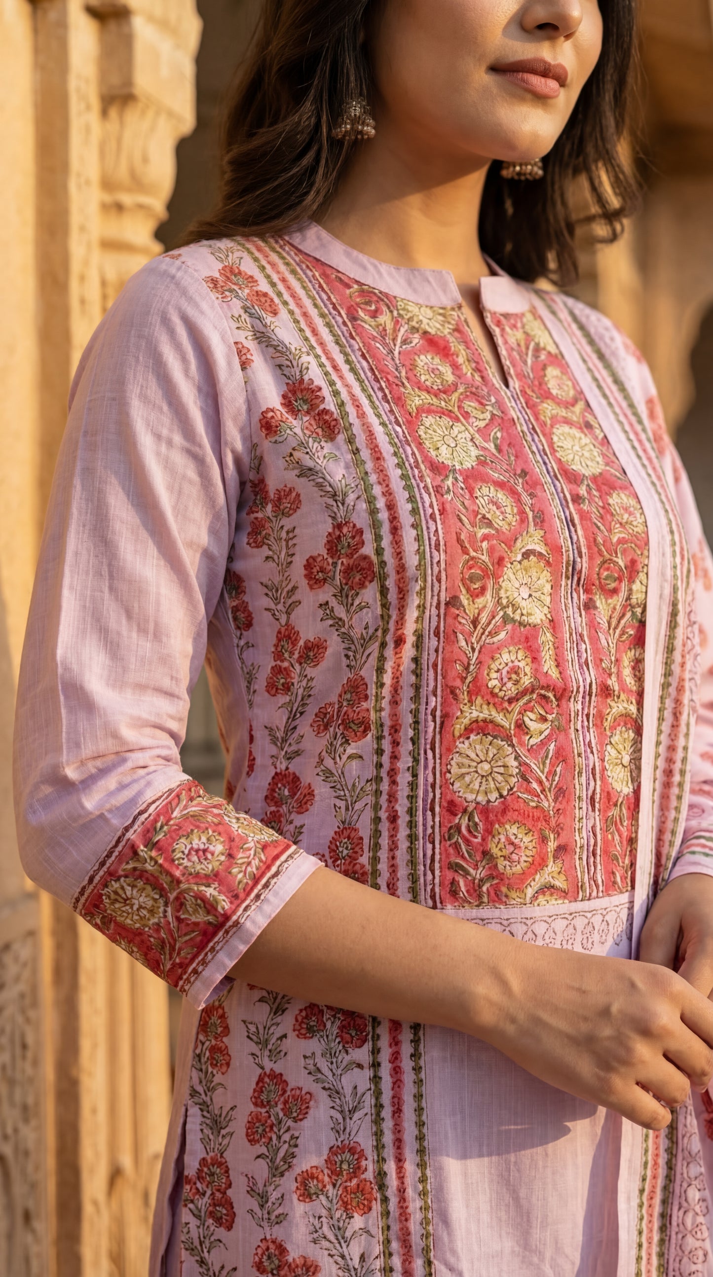 Pink Petal Block Print Kurta Set