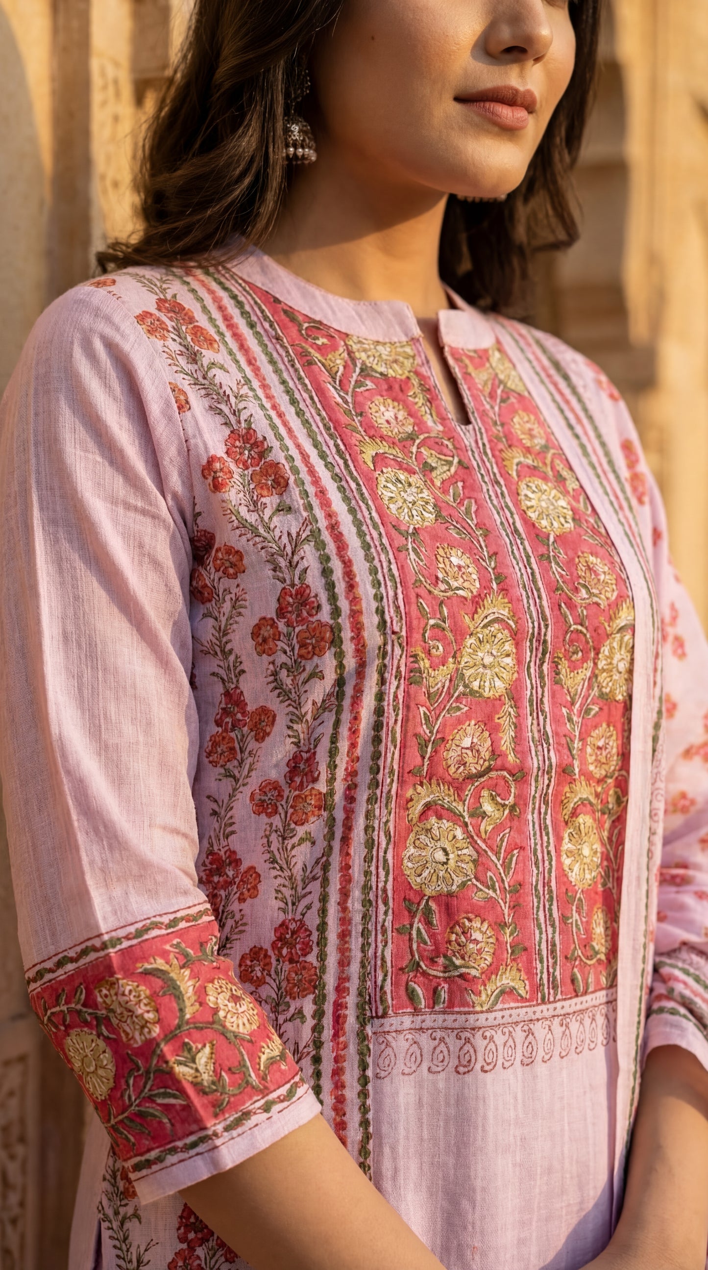 Pink Petal Block Print Kurta Set